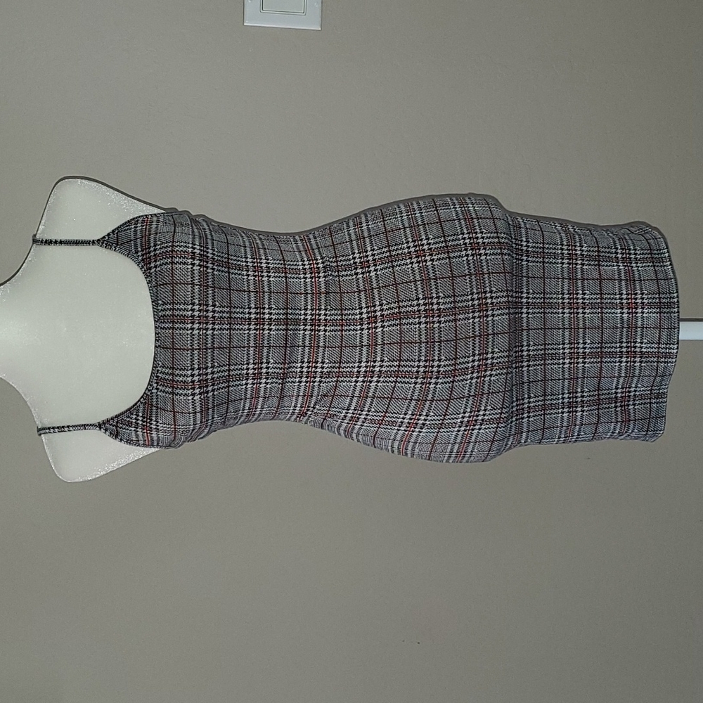 Red Black White Plaid Spaghetti Strapped Bodycon Mini Dress